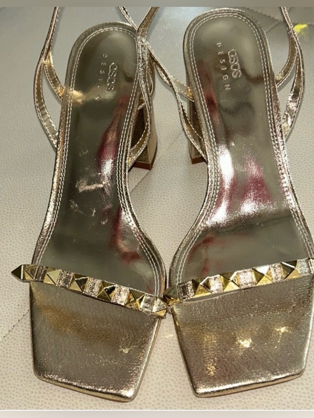 ASOS Metallic Studded Block Heels 7/8 Run Big Square Toe Evening Cocktail Glam